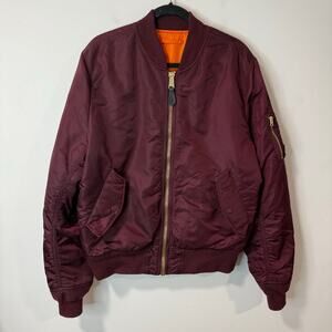 Alpha Industries Men's Bomber Jacket Flyers Military Flight Dark Red XLarge
